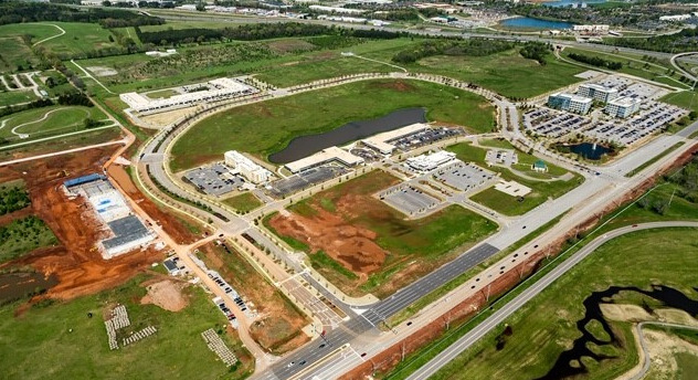 An aerial image of the Redstone Gateway project
